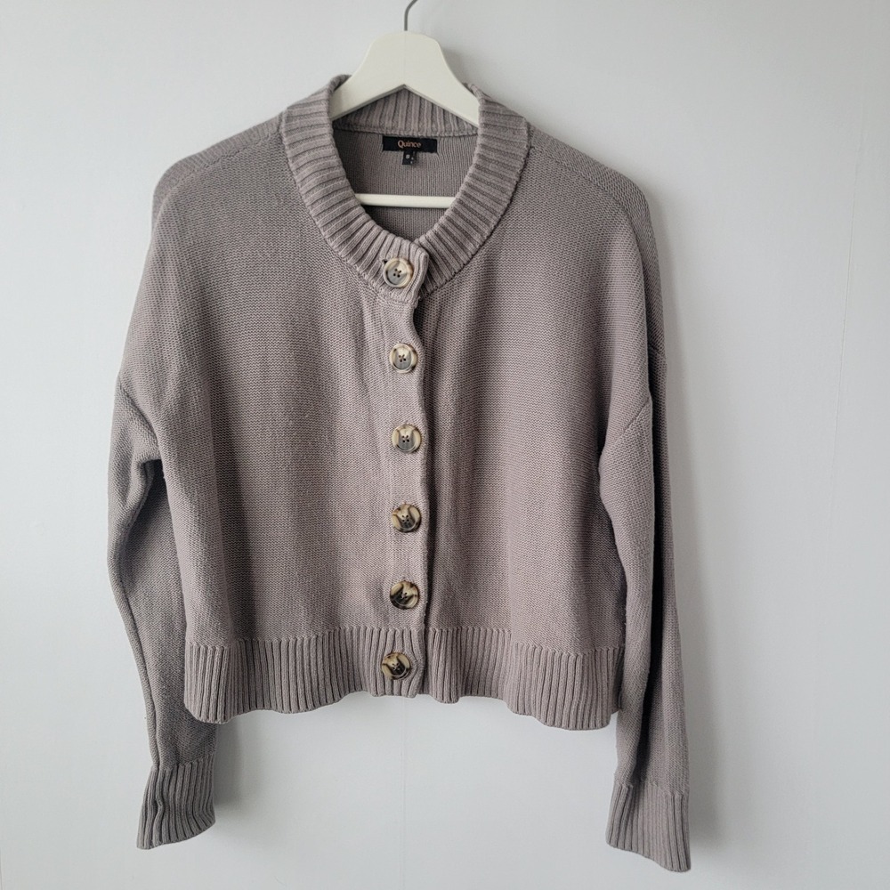 quince women's 100% organic cotton cropped cardigan size size s Open front gray